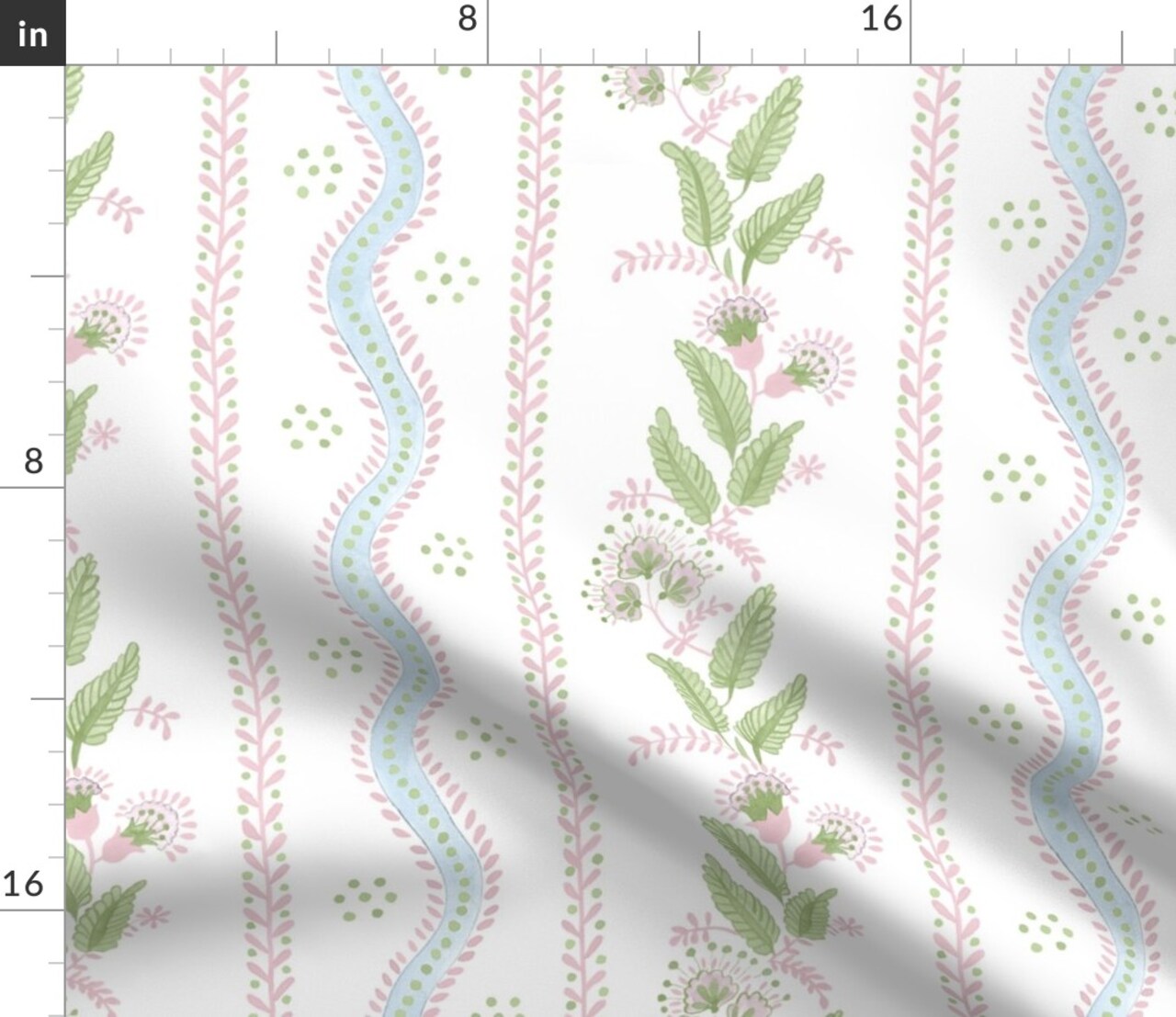 Grandmillennial Cottage Stripe Simple Floral Traditional Elegant Country Farmhouse Pink Green Blue White Custom Printed Fabric by Spoonflower Various Fabrics by the Yard or Fat Quarter 12894549